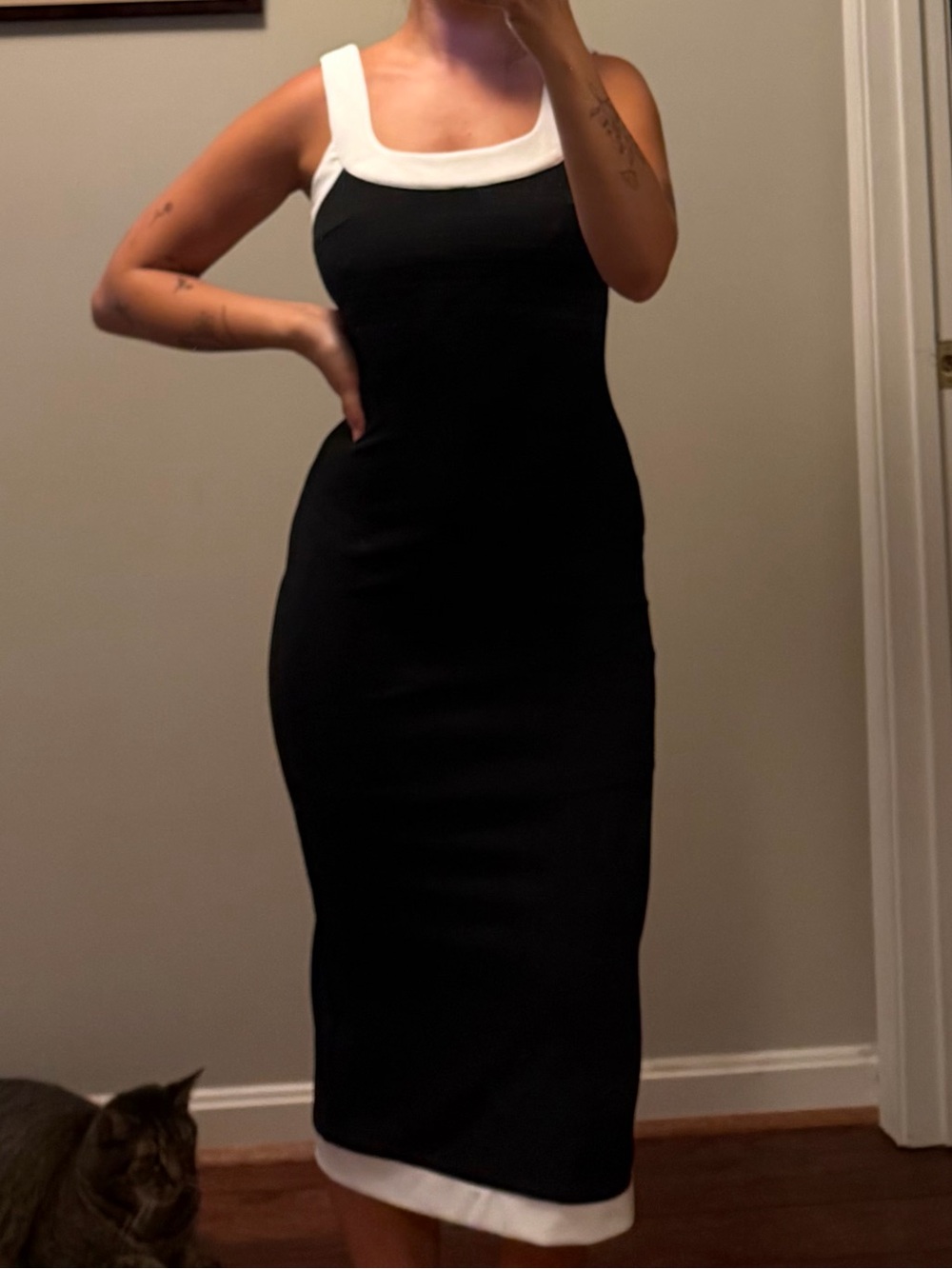 Classy Black & White Midi Dress